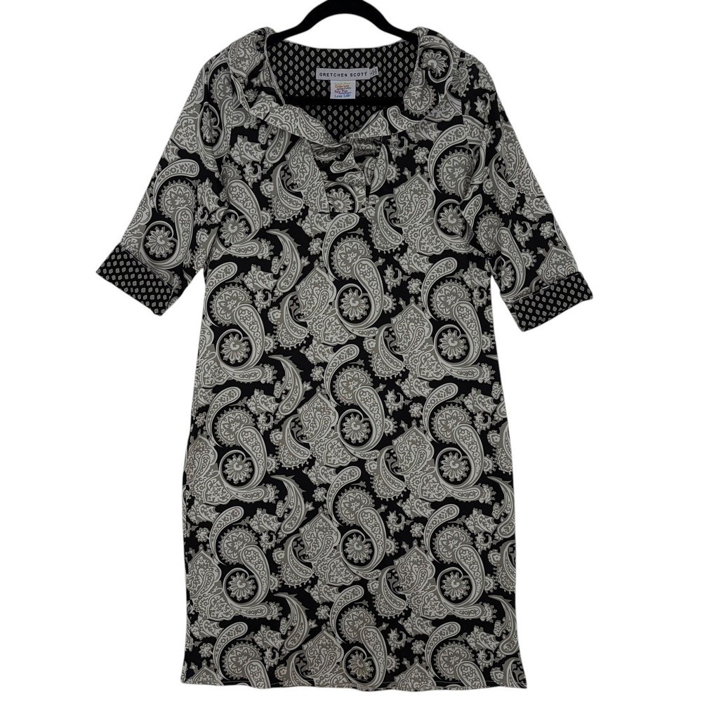 Gretchen Scott Ruffneck Jersey Plentiful Paisley Dress - Black/Gray/White Size L